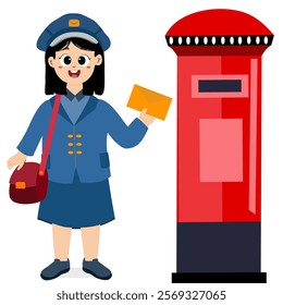 Happy World Post Day, there are people delivering letters to the post office. World Post Day celebration card. Postcard design for postal service worker congratulatory vector illustration.