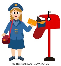 Happy World Post Day, there are people delivering letters to the post office. World Post Day celebration card. Postcard design for postal service worker congratulatory vector illustration.