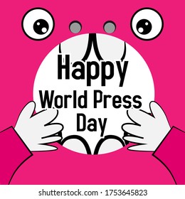 happy world press day, beautiful greeting card background or banner with cute shock pink character theme. vector