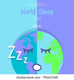 Happy World Sleep Day Poster. Earth with Sleeping Face. Flat and Cute.