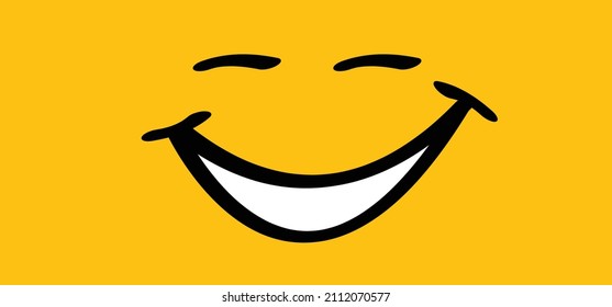 Happy world smile day, big smiling. Fun comic thoughts emotion. Vector cartoon laugh sign.