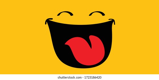 Happy world smile day, smiling National big happiness Fun thoughts emoji face emotion Laughter lip symbol Smiling lips, mouth,  tongue Funny teeth Vector laugh cartoon pattern Lol laughing haha