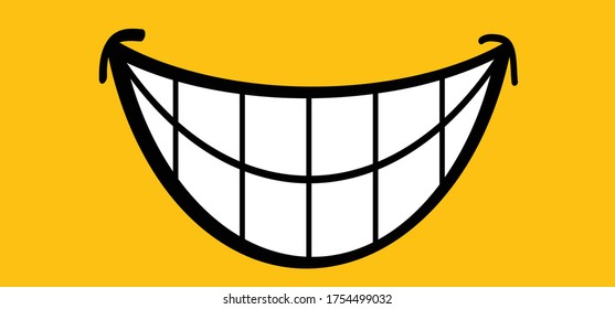 Happy world smile day, smiling National big happiness day. Fun thoughts emoji face emotion. Laughter lip symbol. Smiling lips, Cartoon funny teeth and face. Vector laugh or lol laughing. Yellow day.