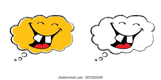 Happy world smile day, smiling is loading. Big happiness. Fun thoughts emoji face emotion smiley. Laughter lip, smiling lips, mouth, tongue Funny teeth Vector laugh cartoon, Lol, laughing. yellow day