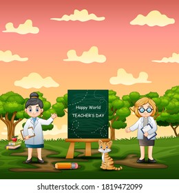 Happy World Teachers Day background with two women's