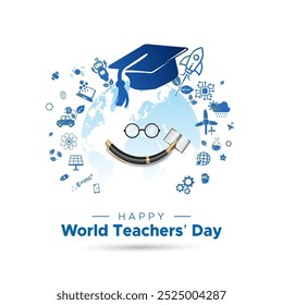 Happy World Teachers' Day. Creative concept for 5 October to celebrate the work of teachers. greeting card poster, banner and social media post design.
