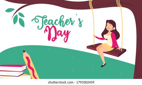 Happy world teachers' day illustration vector. Flat female teacher illustration vector