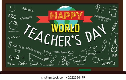 Happy World Teacher's Day on a Blackboard. Editable Clip art.