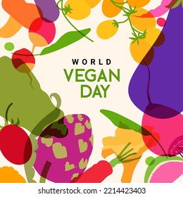 Happy World vegan day for Social Media Post , Postcard, Banner, Greeting card, cover. Vegan, eco, organic design element illustration