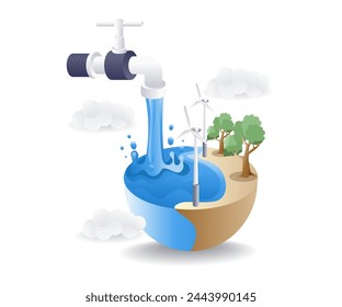 Happy world water day, flat isometric 3d illustration
