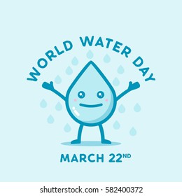 Happy world water day march 22 with water drop cute character