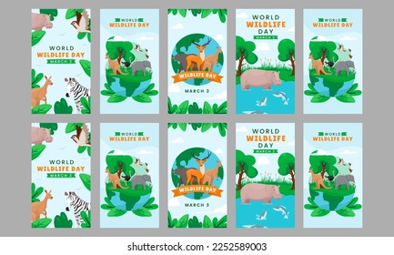 happy world wild day social media stories vector flat design