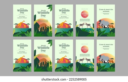 happy world wild day social media stories vector flat design