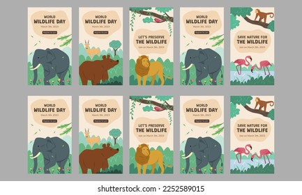 happy world wild day social media stories vector flat design