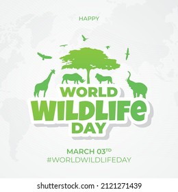 Happy World Wildlife Day March 3td  illustration on maps background design. Celebration of World Wildlife Day background design vector