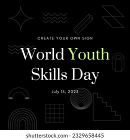 Happy world youth day. August 12. Proactive young people with beautiful bright decorative elements. Fully customizable vector eps 10 file format