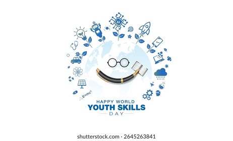 Happy world youth skills day. AI and Technology Teaching and modern education concept.