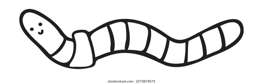 Happy worm. Outline vector illustration. Graphic design on white background.