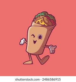 Personaje de Happy Wrap en una Ilustración vectorial de pose genial. Mascota, concepto de diseño de alimentos.