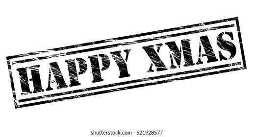 happy xmas vector black stamp on white background