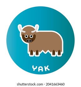 Happy Yak - funny cartoon animal. Children character. Simple vector illustration with dropped shadow.