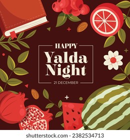 Happy Yalda Night festival. Chelle Night. Shab-e Yalda. yalda night background. yalda night celebration. December 21. Vector illustration template for Poster, Banner, Greeting, Card, Flyer, Post.