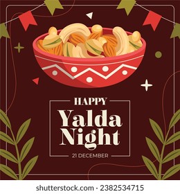 Happy Yalda Night festival. Chelle Night. Shab-e Yalda. yalda night background. yalda night celebration. December 21. Vector illustration template for Poster, Banner, Greeting, Card, Flyer, Post.