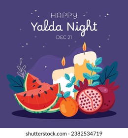 Happy Yalda Night festival. Chelle Night. Shab-e Yalda. yalda night background. yalda night celebration. December 21. Vector illustration template for Poster, Banner, Greeting, Card, Flyer, Post.