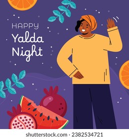Happy Yalda Night festival. Chelle Night. Shab-e Yalda. yalda night background. yalda night celebration. December 21. Vector illustration template for Poster, Banner, Greeting, Card, Flyer, Post.