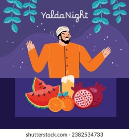 Happy Yalda Night festival. Chelle Night. Shab-e Yalda. yalda night background. yalda night celebration. December 21. Vector illustration template for Poster, Banner, Greeting, Card, Flyer, Post.
