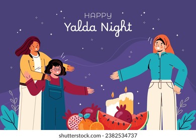 Happy Yalda Night festival. Chelle Night. Shab-e Yalda. yalda night background. yalda night celebration. December 21. Vector illustration template for Poster, Banner, Greeting, Card, Flyer, Post.