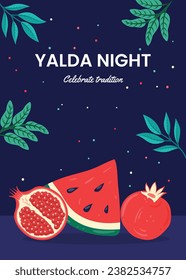 Happy Yalda Night festival. Chelle Night. Shab-e Yalda. yalda night background. yalda night celebration. December 21. Vector illustration template for Poster, Banner, Greeting, Card, Flyer, Post.