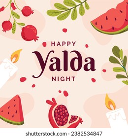 Happy Yalda Night festival. Chelle Night. Shab-e Yalda. yalda night background. yalda night celebration. December 21. Vector illustration template for Poster, Banner, Greeting, Card, Flyer, Post.