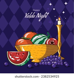 Happy Yalda Night festival. Chelle Night. Shab-e Yalda. yalda night background. yalda night celebration. December 21. Vector illustration template for Poster, Banner, Greeting, Card, Flyer, Post.