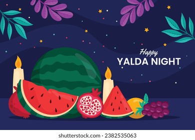 Happy Yalda Night festival. Chelle Night. Shab-e Yalda. yalda night background. yalda night celebration. December 21. Vector illustration template for Poster, Banner, Greeting, Card, Flyer, Post.