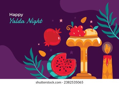 Happy Yalda Night festival. Chelle Night. Shab-e Yalda. yalda night background. yalda night celebration. December 21. Vector illustration template for Poster, Banner, Greeting, Card, Flyer, Post.