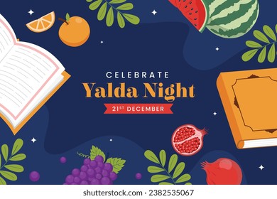 Happy Yalda Night festival. Chelle Night. Shab-e Yalda. yalda night background. yalda night celebration. December 21. Vector illustration template for Poster, Banner, Greeting, Card, Flyer, Post.