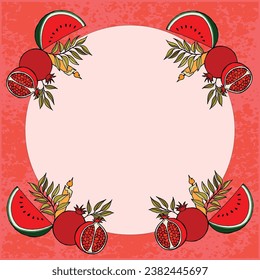 Happy yalda night hand drawn illustration frame background, background for greeting card