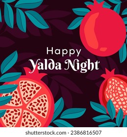 Happy Yalda Night illustration with leaves and pomegranate