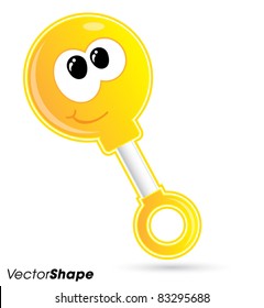 Happy yellow baby rattle toy smiling vector illustration