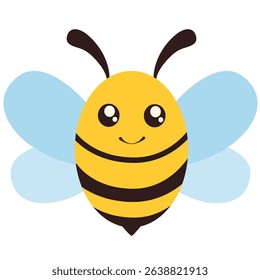 Happy yellow bee with blue wings and antennae, drawn in cartoon style. Great for spring themes, kids’ projects, or nature education.
