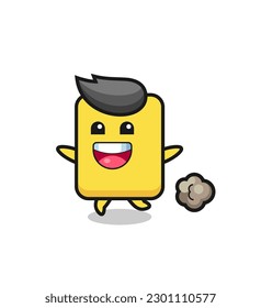 the happy yellow card cartoon with running pose , cute style design for t shirt, sticker, logo element