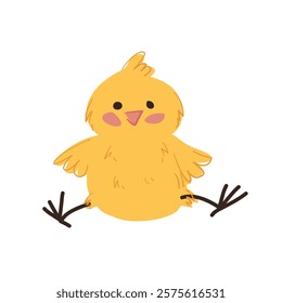 Happy Yellow Cartoon Chick Sitting with Outstretched Legs