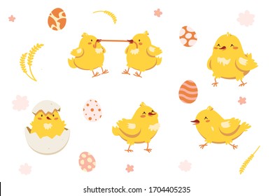 happy yellow chicken collection eggs flowers