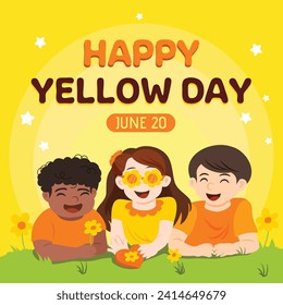 Happy yellow day with happily three kids