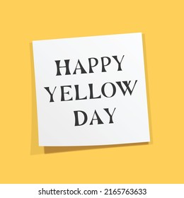happy yellow day text on post it paper virtual modern 3d render kawaii doodle flat vector illustration