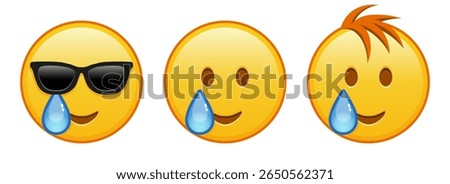 Happy yellow face with tears Set of three yellow emoji