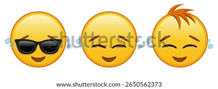 Happy yellow face with tears Set of three emoji