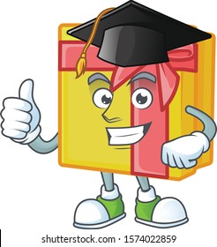 Happy yellow gift box wearing a black Graduation hat