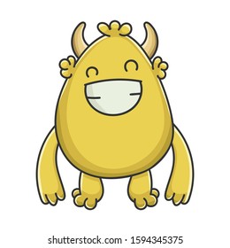 Happy yellow goblin cartoon monster isolated on white